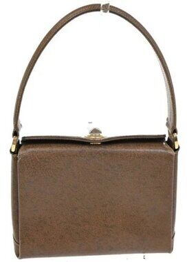 GUCCI Logo Shoulder Hand Bag Turn Lock Leather Brown GHW Italy 35ZA221
